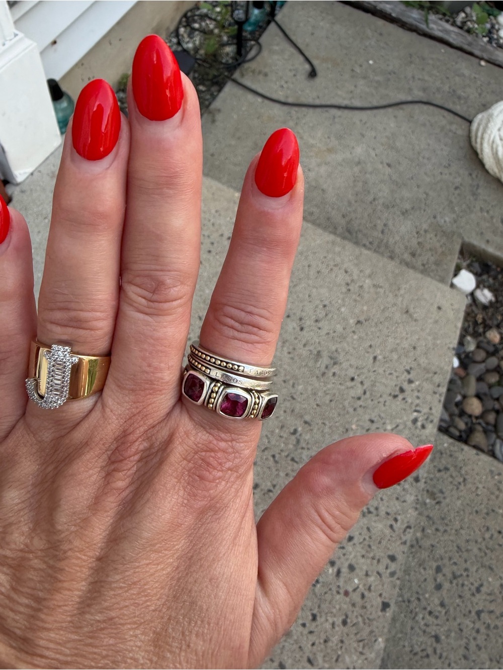 Two-Tone Rhodolite Garnet Trio Stacking Rings Lagos - Picture 5 of 10